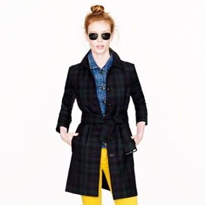 J.Crew Collection 100% Wool Blackwatch Tartan Trench Coat Jacket, Women’s 4